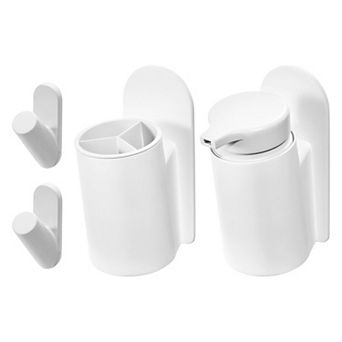 iDesign Self-Adhesive 4 pc Bathroom Accessory Set - No-Drill Bath Accessories - Brilliant White