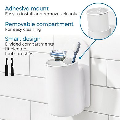 iDesign Self-Adhesive 4-Piece Bathroom Accessory Set - No-Drill Bath Accessories - Brilliant White