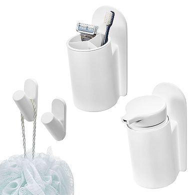 iDesign Self-Adhesive 4-Piece Bathroom Accessory Set - No-Drill Bath Accessories - Brilliant White