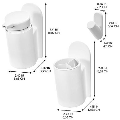 iDesign Self-Adhesive 4-Piece Bathroom Accessory Set - No-Drill Bath Accessories - Brilliant White