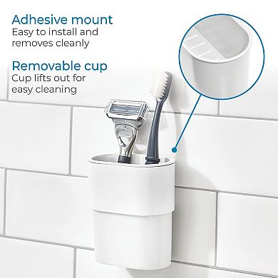 iDesign Self-Adhesive 3-Piece Bathroom Accessory Set - No-Drill Bath Accessories - White