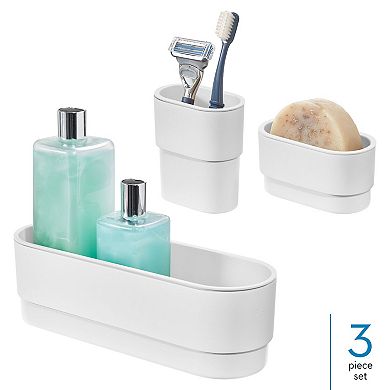 iDesign Self-Adhesive 3-Piece Bathroom Accessory Set - No-Drill Bath Accessories - White