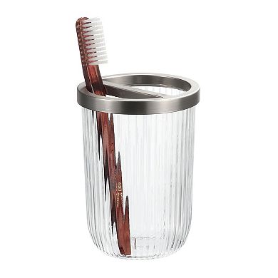 iDesign 3-Piece Fluted Glass Bathroom Accessory Set - Clear/Brushed Nickel
