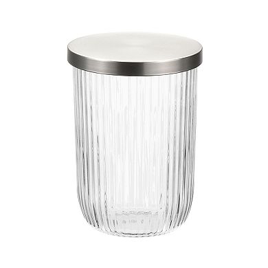 iDesign 3-Piece Fluted Glass Bathroom Accessory Set - Clear/Brushed Nickel