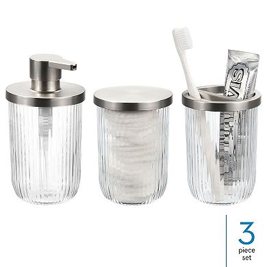 iDesign 3-Piece Fluted Glass Bathroom Accessory Set - Clear/Brushed Nickel