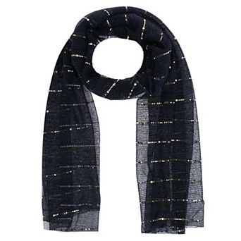 CTM Women's Sheer Sparkling Metallic Stripe Lightweight Scarf