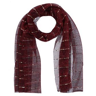 CTM Women's Sheer Sparkling Metallic Stripe Lightweight Scarf