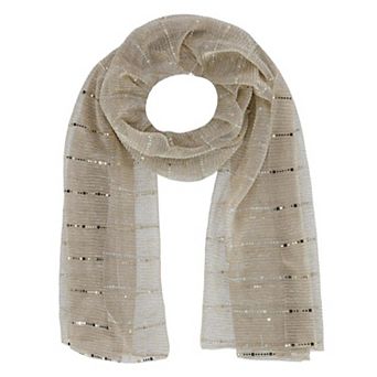 CTM Women's Sheer Sparkling Metallic Stripe Lightweight Scarf