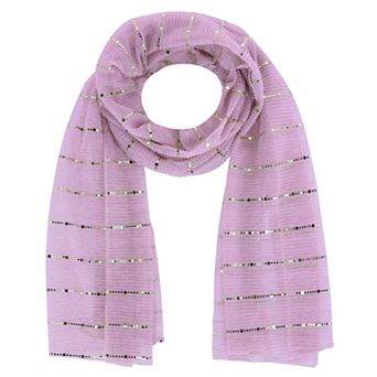 CTM Women's Sheer Sparkling Metallic Stripe Lightweight Scarf