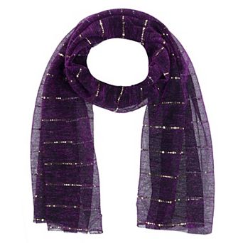 CTM Women's Sheer Sparkling Metallic Stripe Lightweight Scarf