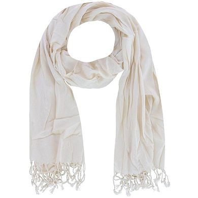 CTM Women's Solid Color Crinkle Tassel Scarf