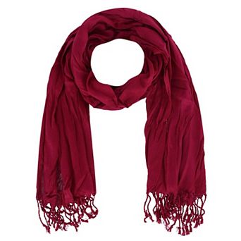CTM Women's Solid Color Crinkle Tassel Scarf