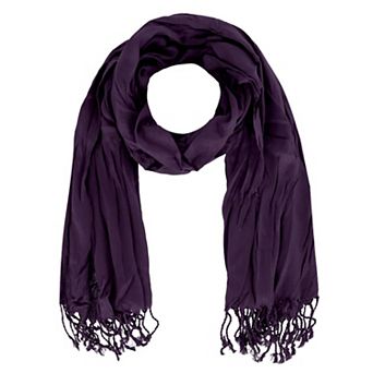CTM Women's Solid Color Crinkle Tassel Scarf