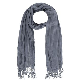 CTM Women's Solid Color Crinkle Tassel Scarf