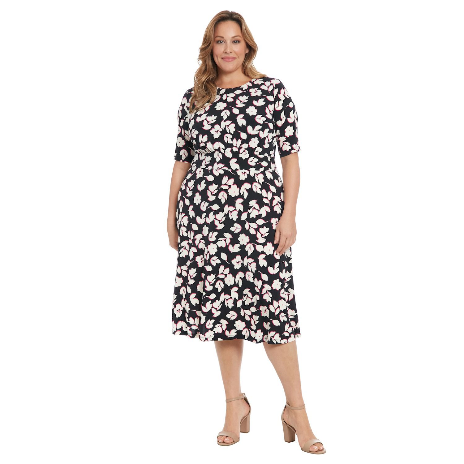 Женские платья London Times Plus Size London Times Elbow Sleeve Inset Waist Midi Dress