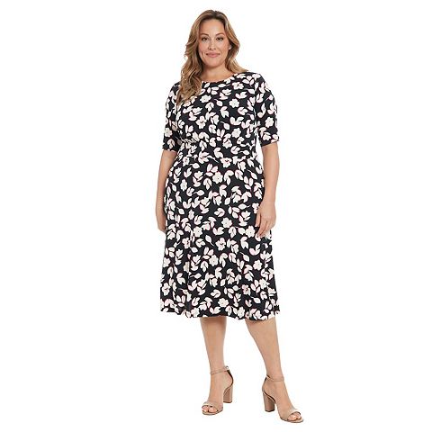 Женские платья London Plus Size London Times Elbow Sleeve Inset Waist Midi Dress