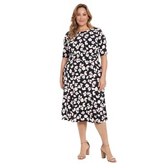 Plus Size London Times Elbow Sleeve Inset Waist Midi Dress