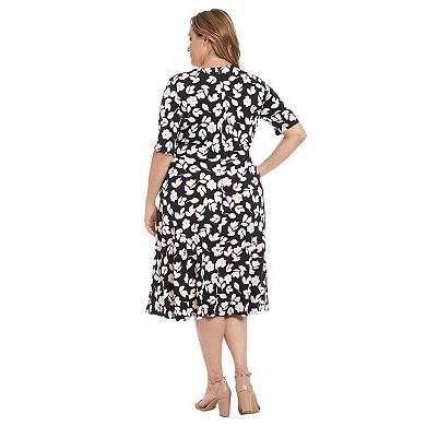 Plus Size London Times Elbow Sleeve Inset Waist Midi Dress