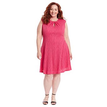 Plus Size London Times Keyhole Eyelet Fit and Flare Dress