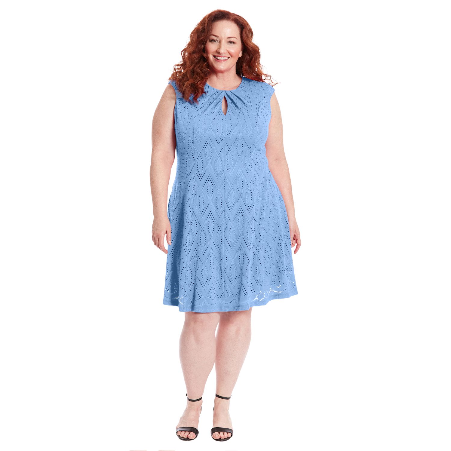 Женские платья Plus Size London Times Keyhole Eyelet Fit and Flare, цвет: Яркий розовый — фото 1