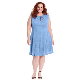 Plus Size London Times Keyhole Eyelet Fit and Flare Dress