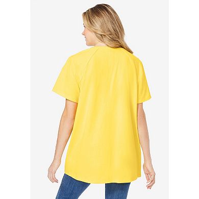 Woman Within Plus Size Smocked Split Neck Tunic