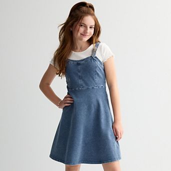 Girls 7-16 Limited Too Short Sleeve Top & Denim Jumper Dress
