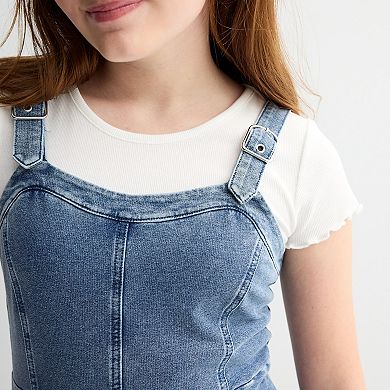 Girls 7-16 Limited Too Short Sleeve Top & Denim Jumper Dress