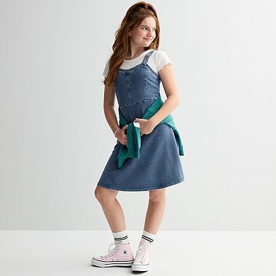 Girls 7-16 Limited Too Short Sleeve Top & Denim Jumper Dress