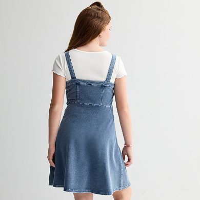 Girls 7-16 Limited Too Short Sleeve Top & Denim Jumper Dress