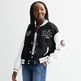 Girls 7-18 Limited Too Varsity Jacket with Embroidery & Contrast Sleeves