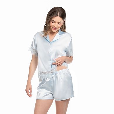 Women's Lilac+London 2-pc. Solid Button Front Pajama Top & Shorty Pajama Shorts Set