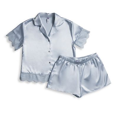 Women's Lilac+London 2-pc. Solid Button Front Pajama Top & Shorty Pajama Shorts Set