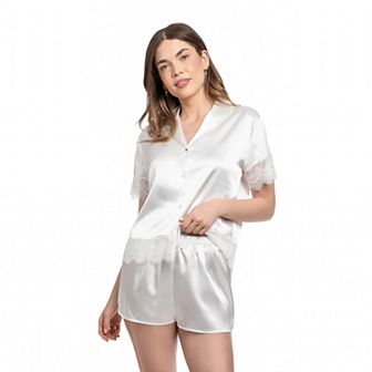 Women's Lilac+London 2 pc Solid Button Front Pajama Top & Shorty Pajama Shorts Set