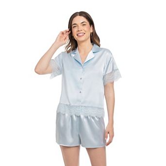 Women's Lilac+London 2 pc Solid Button Front Pajama Top & Shorty Pajama Shorts Set