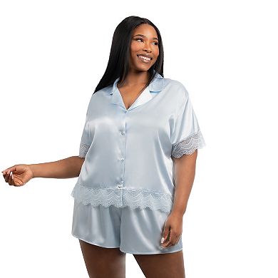 Plus Size Lilac+London 2-pc. Solid Button Front Pajama Top & Shorty Pajama Shorts Set
