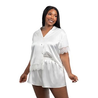 Plus Size Lilac+London 2 pc Solid Button Front Pajama Top & Shorty Pajama Shorts Set