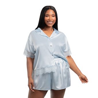 Plus Size Lilac+London 2 pc Solid Button Front Pajama Top & Shorty Pajama Shorts Set