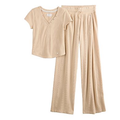 Girls 7-16 Limited Too Ribbed Shirt Sleeve Top & Wide Leg Lounge Pants Set