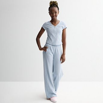 Girls 7-16 Limited Too Ribbed Shirt Sleeve Top & Wide Leg Lounge Pants Set