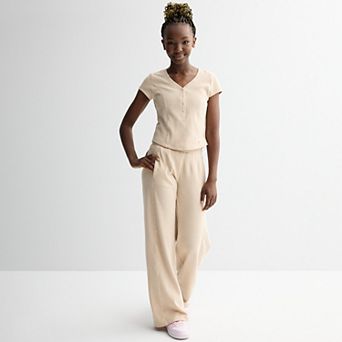 Girls 7-16 Limited Too Ribbed Shirt Sleeve Top & Wide Leg Lounge Pants Set