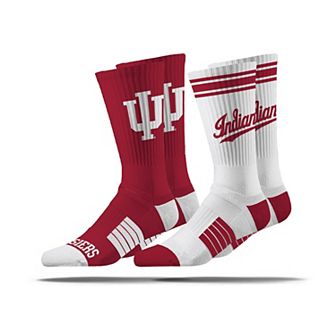 Unisex Strideline White/Crimson Indiana Hoosiers Two-Pack Premium Knit Crew Socks Set