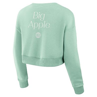 Women's Fanatics Mint New York Knicks Studio Tri-Blend Cropped Pullover Sweatshirt