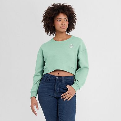 Women's Fanatics Mint New York Knicks Studio Tri-Blend Cropped Pullover Sweatshirt