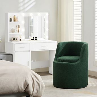 Modern Upholstered Boucle Barrel Chair, Vanity Stool With Hiden Storage Space
