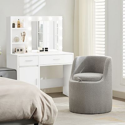 SERWALL Boucle Make-Up/Vanity Stool, Hiden Storage Space & Stylish Appearance