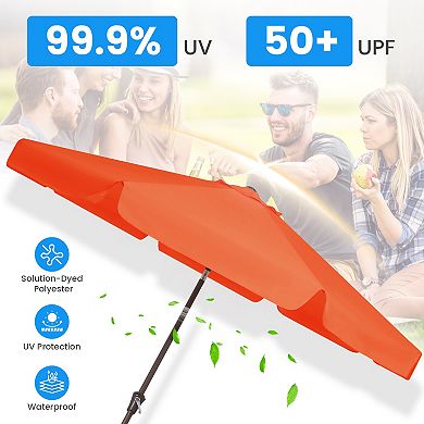 10ft Patio Market Umbrella with Tilt Sagging Edge,Crank & Push-button Tilt