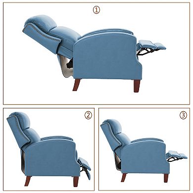 SERWALL Genuine Leather Pushback Recliner with Multi-Angle Seat Back and Solid Wood Legs