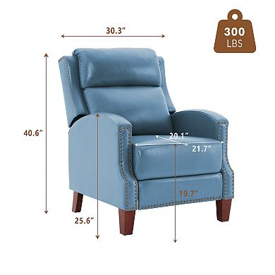 SERWALL Genuine Leather Pushback Recliner with Multi-Angle Seat Back and Solid Wood Legs