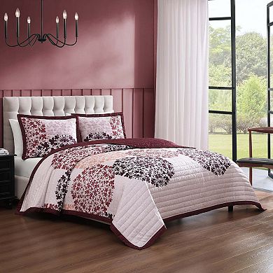 Bebejan Rosewood Harmony 3 Piece Reversible Quilted Coverlet Set